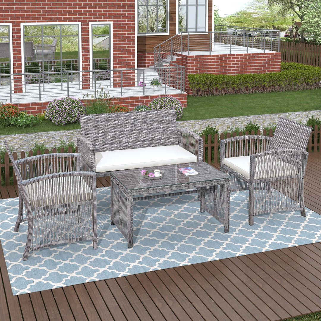 Outdoor Patio Furniture Set 3 Rattan Chair Sofa &1 Coffee Table for Garden